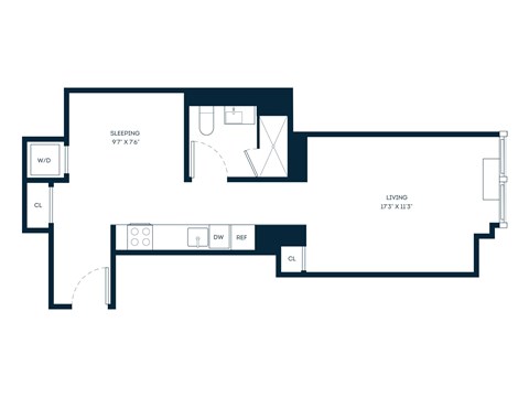 Floor plan for studio, 1 bath, 525 sqft